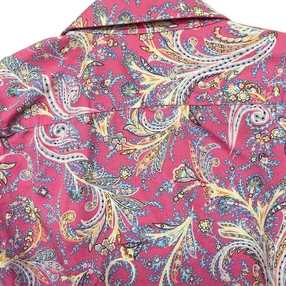 CHAPS Ralph Lauren Women's Pink No iron Paisley Dress Button Up Shirt Size Small - Picture 7 of 8